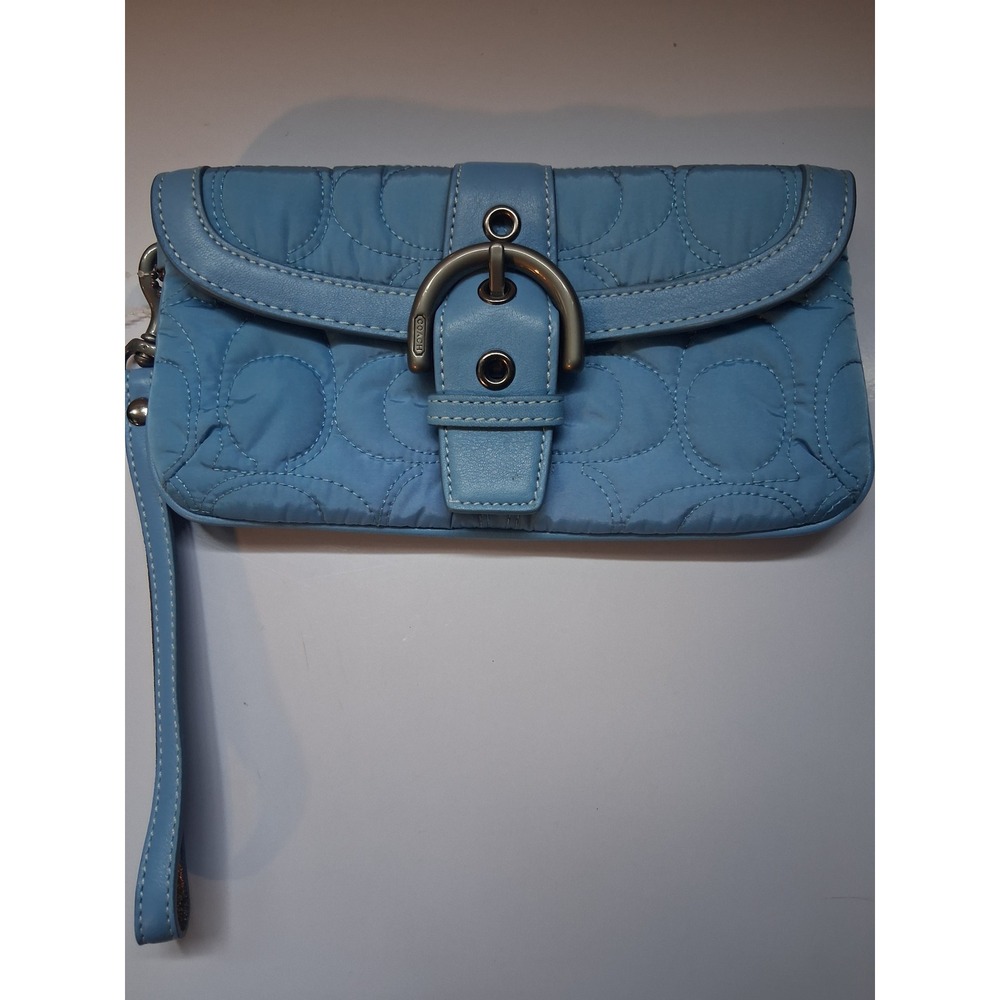 Coach Blue Quilted Nylon Signature C Buckle Wristlet Clutch Bag